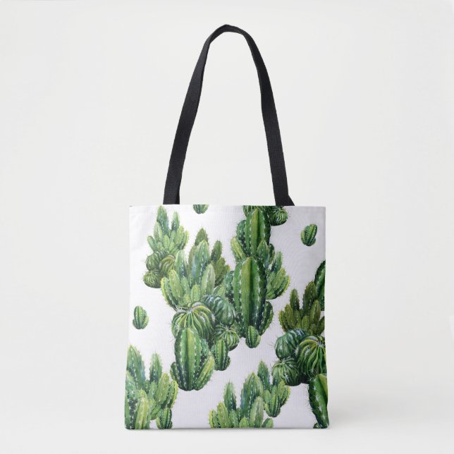 Watercolor Cacti Seamless Illustration Pattern Tote Bag (Front)