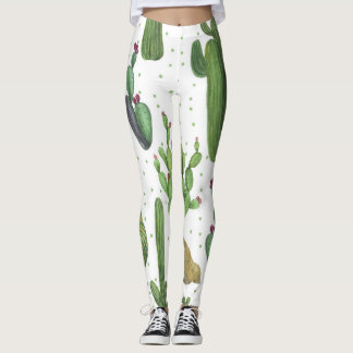 Watercolor cacti, seamless natural pattern. leggings