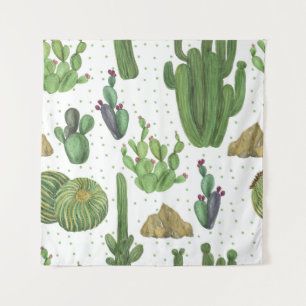 Watercolor cacti, seamless natural pattern. tapestry