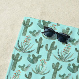 Watercolor Cacti & Succulents Summer Fun Beach Towel