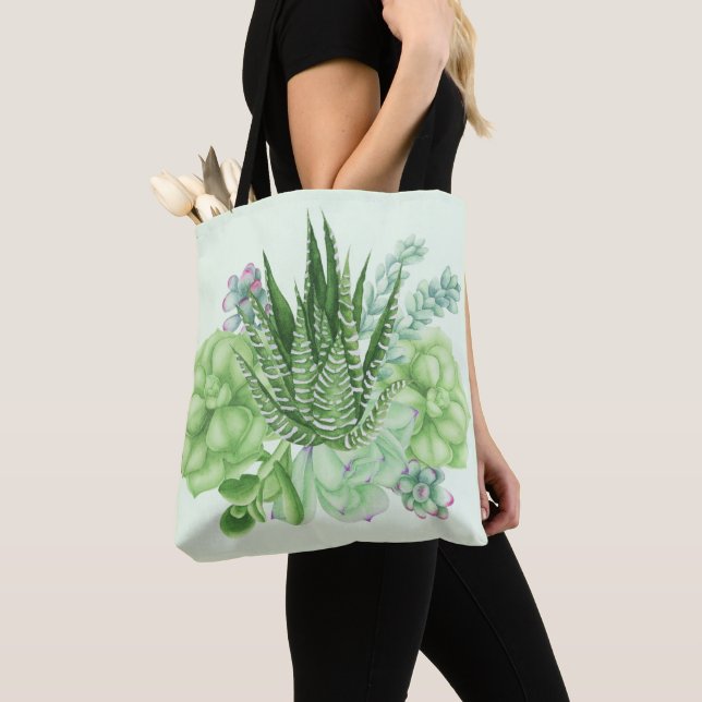 Watercolor Cacti  Tote Bag (Close Up)