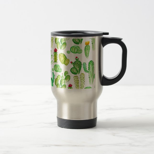 Watercolor Cacti Travel Mug (Right)