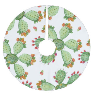 Watercolor Cacti: Tropical Garden Pattern. Brushed Polyester Tree Skirt