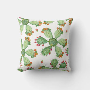 Watercolor Cacti: Tropical Garden Pattern. Cushion
