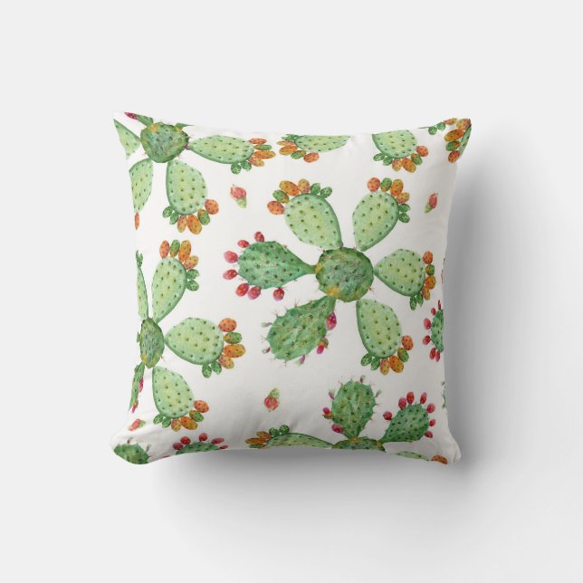 Watercolor Cacti: Tropical Garden Pattern. Cushion (Front)