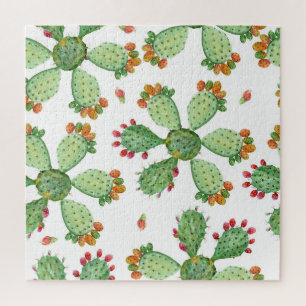 Watercolor Cacti: Tropical Garden Pattern. Jigsaw Puzzle