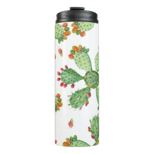 Watercolor Cacti: Tropical Garden Pattern. Thermal Tumbler