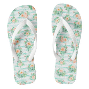 Watercolor Cactus and Flowers Jandals