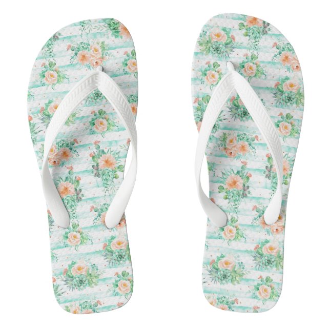 Watercolor Cactus and Flowers Jandals (Footbed)