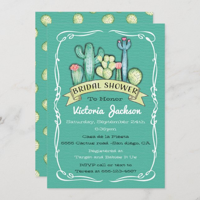 Watercolor Cactus and Succulent Bridal Shower Invitation (Front/Back)