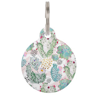 watercolor cactus and triangles pattern pet tag