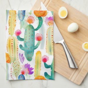 Watercolor Cactus Art Desert Colourful Southwest Tea Towel