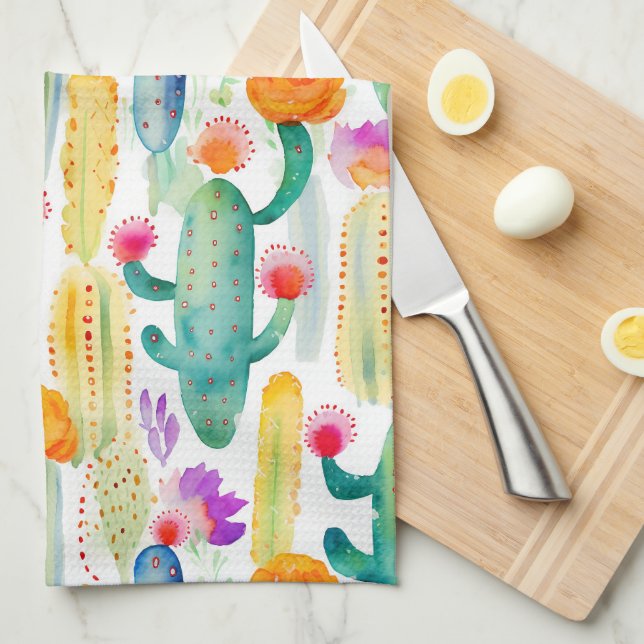 Watercolor Cactus Art Desert Colourful Southwest Tea Towel (Quarter Fold)