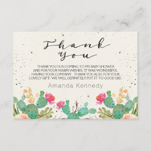 Watercolor Cactus Baby Shower Thank You Card