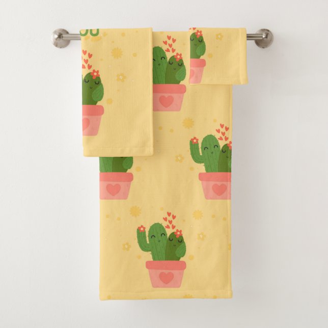watercolor Cactus Bath Towel Set (Insitu)