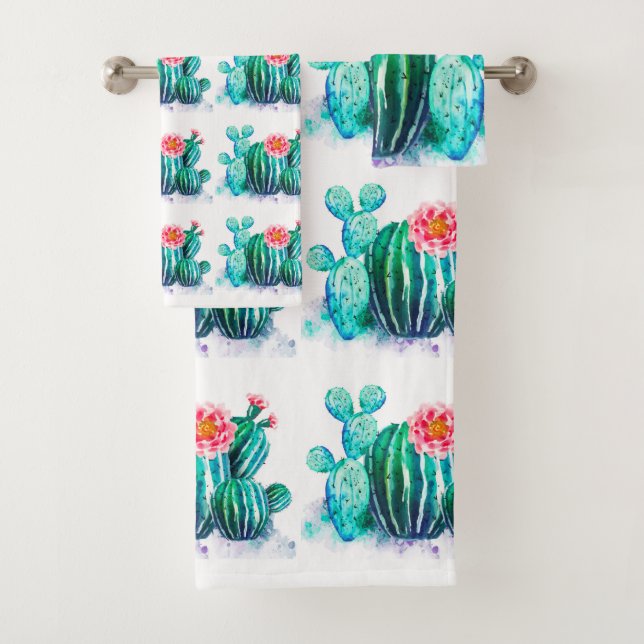 watercolor Cactus Bath Towel Set (Insitu)