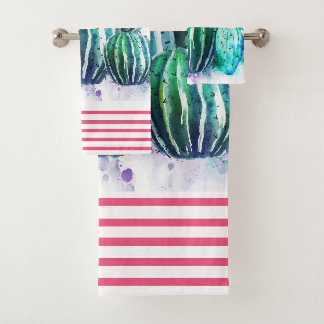 watercolor Cactus Bath Towel Set (Insitu)