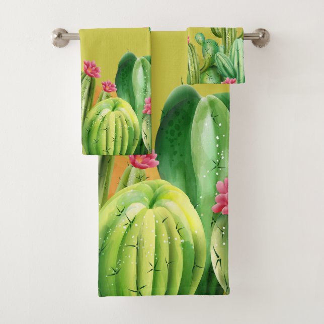 watercolor Cactus Bath Towel Set (Insitu)