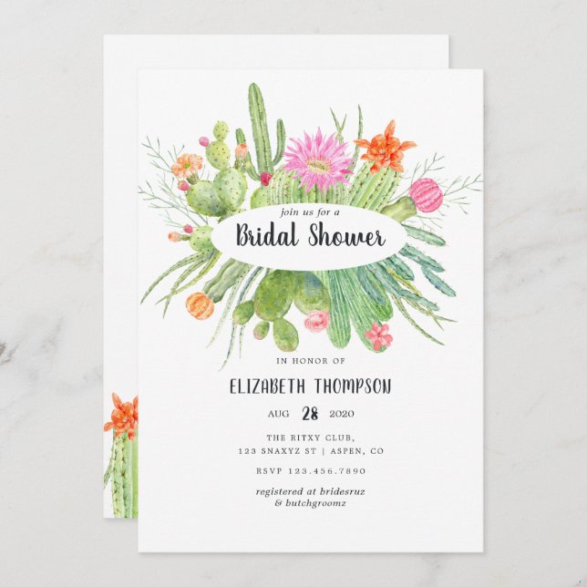 Watercolor Cactus Bridal Shower Invitation (Front/Back)