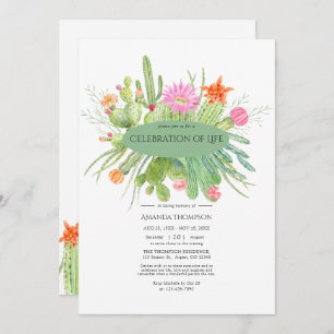 Watercolor Cactus Celebration of Life Photo Invitation