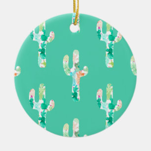 Watercolor Cactus Ceramic Tree Decoration