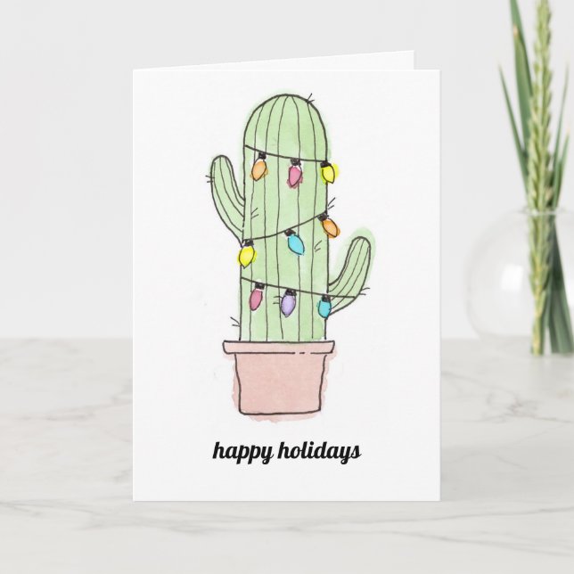 Watercolor Cactus Christmas Card (Front)