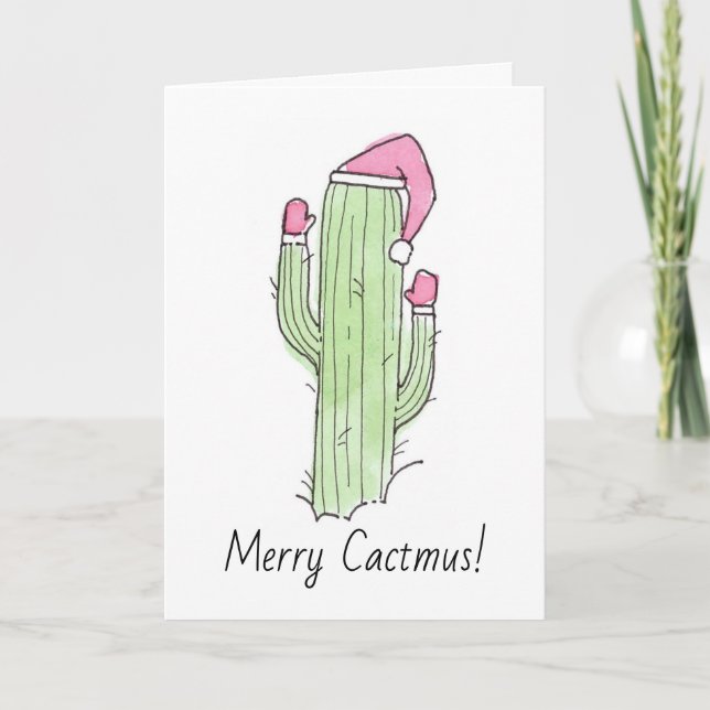Watercolor Cactus Christmas Card (Front)