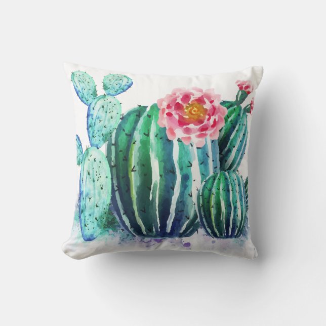 watercolor Cactus Cushion (Front)