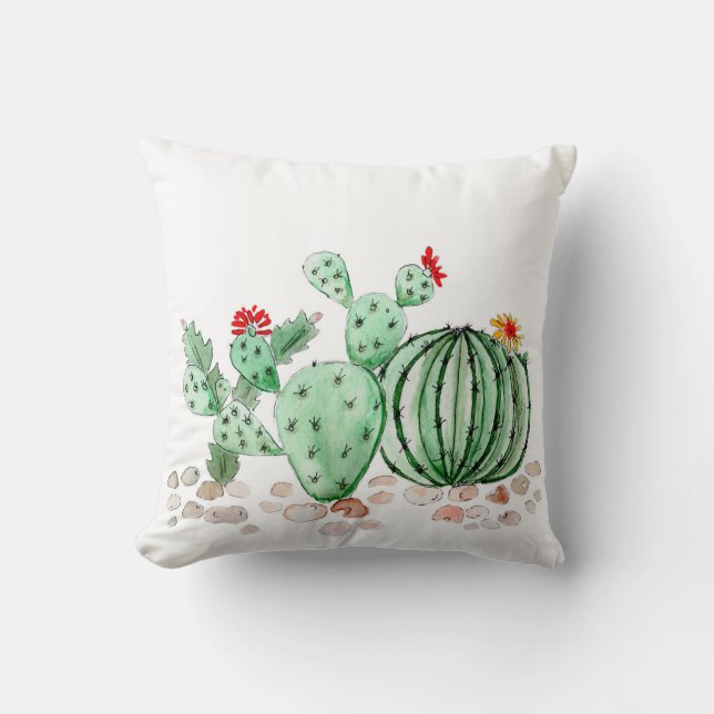 watercolor, cactus cushion (Front)