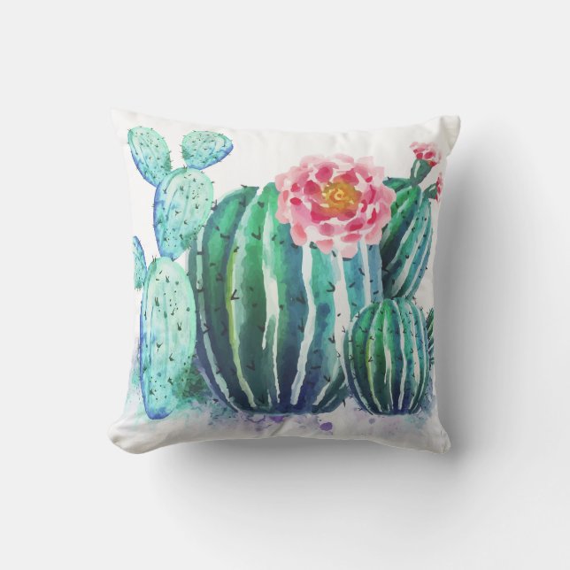 watercolor Cactus Cushion (Front)