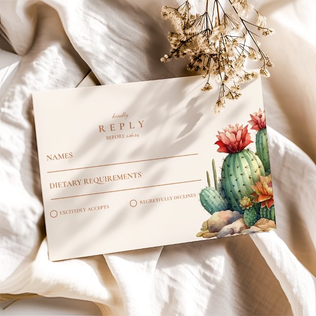 Watercolor Cactus Desert Landscape Wedding RSVP Card (Creator Uploaded)