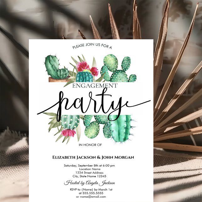 Watercolor Cactus Dots Engagement   Invitation (Creator Uploaded)