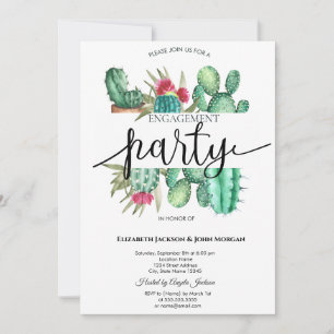 Watercolor Cactus Dots Engagement Invitation