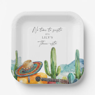 Watercolor Cactus Fiesta 3rd Birthday Party Paper Plate