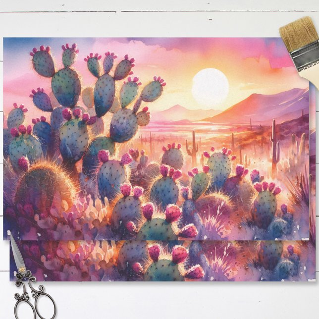 Watercolor Cactus Flowers Desert Sunset Decoupage Tissue Paper (Creator Uploaded)