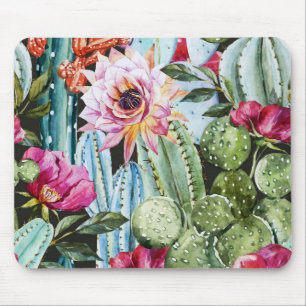 Watercolor Cactus & Flowers Mouse Pad