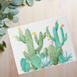 Watercolor Cactus Garden Cacti Desert Southwest Jigsaw Puzzle<br><div class="desc">This design may be personalized by clicking the customize button and changing the color, adding a name, initials or your favorite words. Contact me at colorflowcreations@gmail.com if you with to have this design on another product. Purchase my original abstract acrylic painting for sale at www.etsy.com/shop/colorflowart. See more of my creations...</div>
