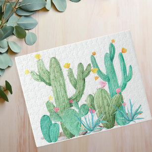 Watercolor Cactus Garden Cacti Desert Southwest Jigsaw Puzzle