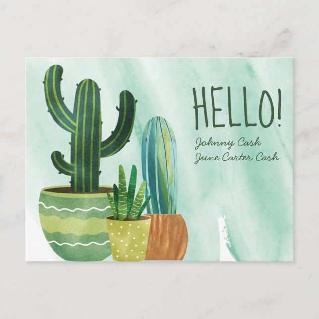 Watercolor Cactus Hello Personalised Greeting Postcard (Front)