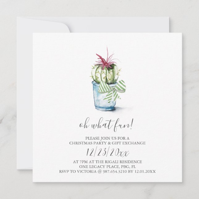 Watercolor Cactus Holiday Invitation (Front)