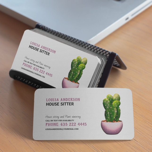 Watercolor Cactus House Sitter Business Card (Creator Uploaded)