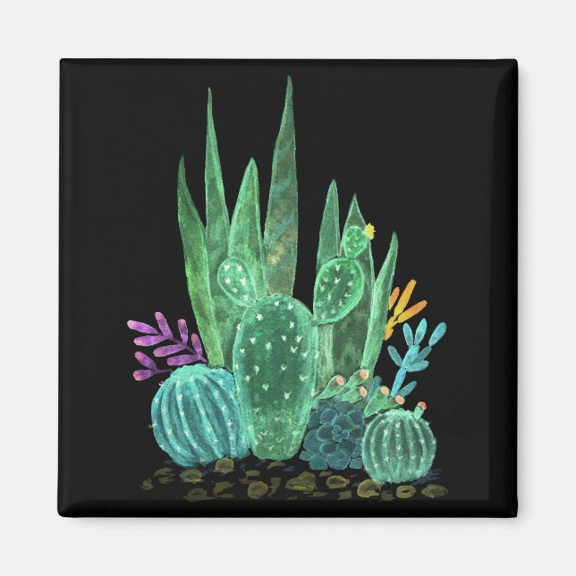 Watercolor, cactus magnet (Front)