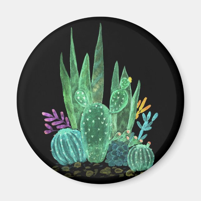 Watercolor, cactus magnet (Front)