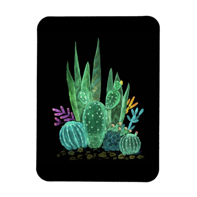 Watercolor, cactus magnet (Vertical)