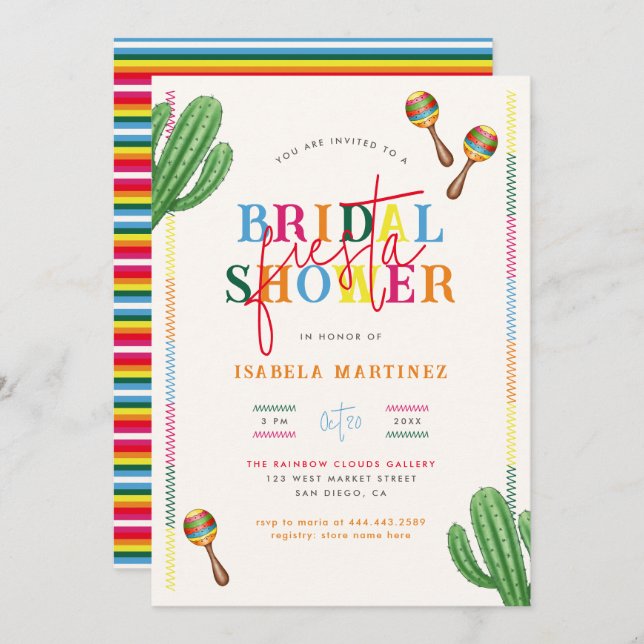 Watercolor Cactus Mexican Fiesta Bridal Shower Invitation (Front/Back)