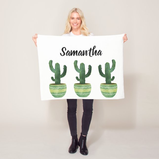 Watercolor Cactus Name  Fleece Blanket (In Situ)