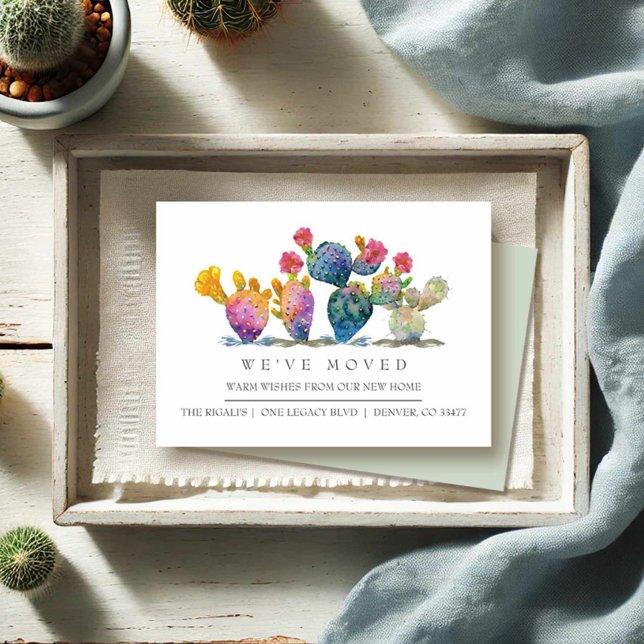 Watercolor Cactus New Home Moving Announcement (Moving announcement cards watercolor cactus by Victoria Grigaliunas)