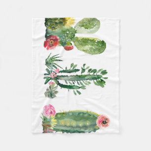 Watercolor Cactus Painting Fleece Blanket