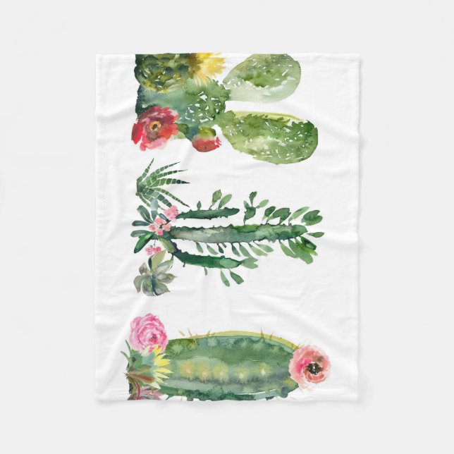Watercolor Cactus Painting Fleece Blanket (Front)