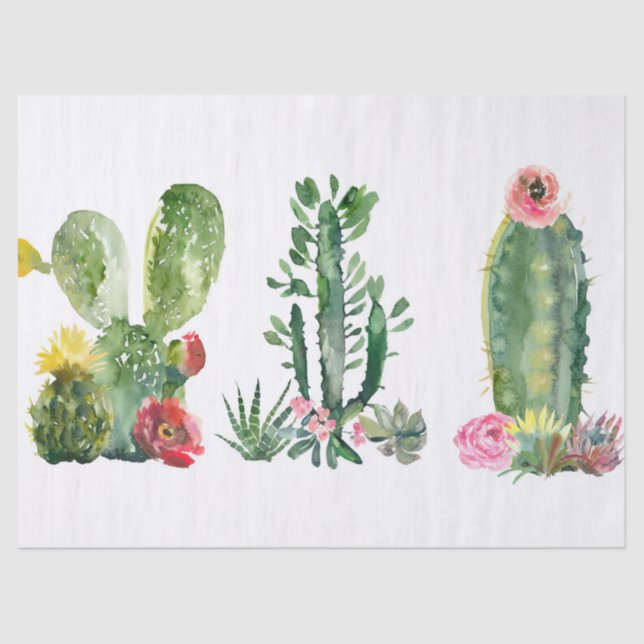 Watercolor Cactus Painting Tissue Paper (Front)